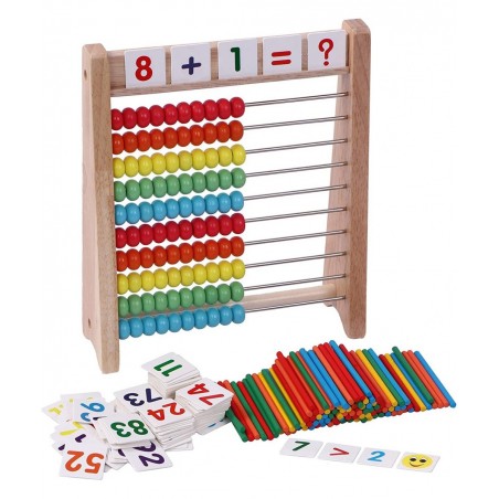 Wooden Abacus for Kids Math with 100 Counting Sticks and Number Toys Cards 1-100 Educational Math Games Preschool Learning To...