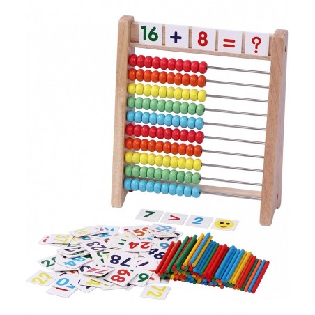 Wooden Abacus for Kids Math with 100 Counting Sticks and Number Toys Cards 1-100 Educational Math Games Preschool Learning To...