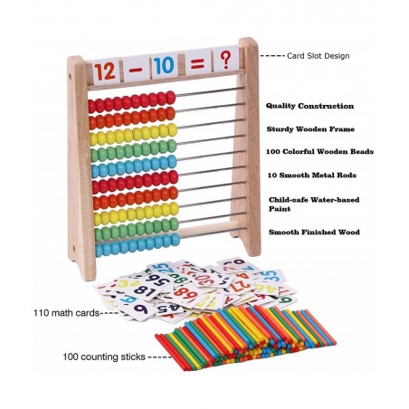 Wooden Abacus for Kids Math with 100 Counting Sticks and Number Toys Cards 1-100 Educational Math Games Preschool Learning To...