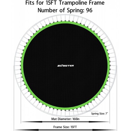 Trampoline Mat with 20pcs Springs Fits 15FT Round Trampoline with 96 V-Hooks Using 7" Springs Jumping Mat with Spring Tool an...
