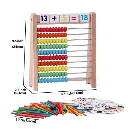 Wooden Abacus for Kids Math with 100 Counting Sticks and Number Toys Cards 1-100 Educational Math Games Preschool Learning To...