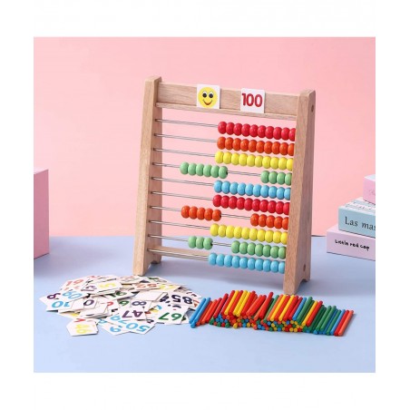 Wooden Abacus for Kids Math with 100 Counting Sticks and Number Toys Cards 1-100 Educational Math Games Preschool Learning To...