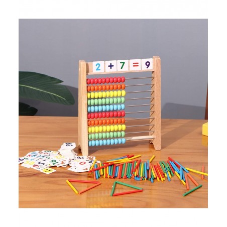 Wooden Abacus for Kids Math with 100 Counting Sticks and Number Toys Cards 1-100 Educational Math Games Preschool Learning To...