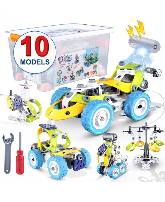 10 in 1 Building Toy Set STEAM Building Blocks with Electric Powered Motor for Children Boys Girls Construction Toys with Too...