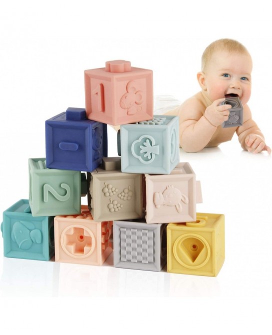Baby Blocks Soft Building Blocks Baby Toys Teethers Toy Educational Squeeze Play with Numbers Animals Shapes Textures 6 Month...