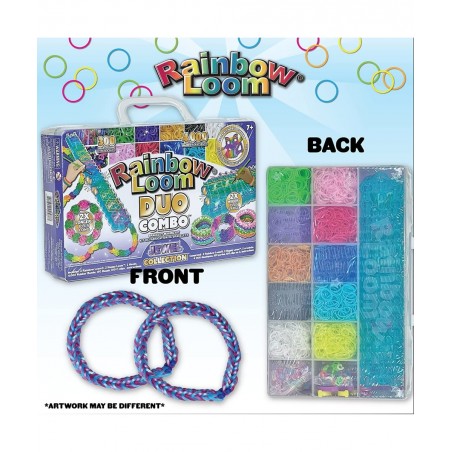 Rainbow Loom® DUO Combo with JEWEL Rubber Bands Collection Features 2 connectable Rainbow Looms to make LONGER and WIDER crea...