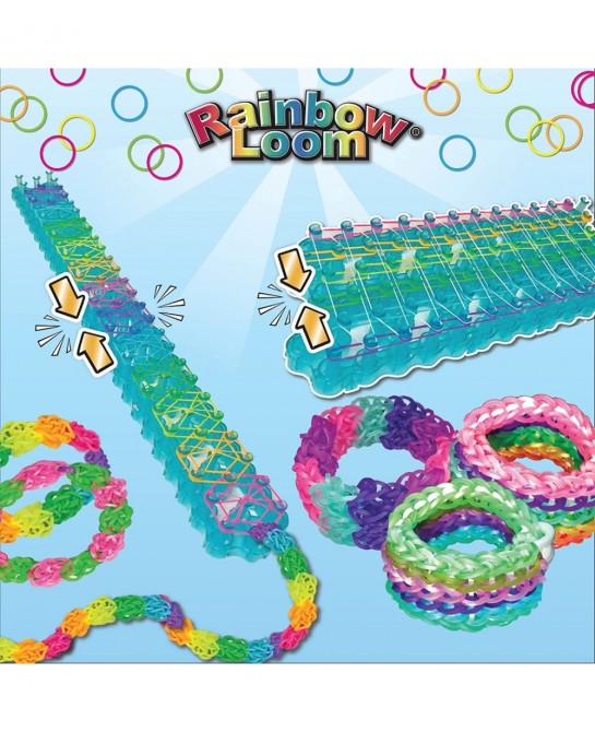 Rainbow Loom® DUO Combo with JEWEL Rubber Bands Collection Features 2 connectable Rainbow Looms to make LONGER and WIDER crea...