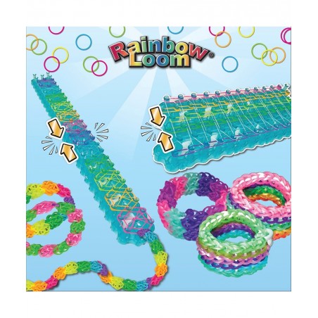 Rainbow Loom® DUO Combo with JEWEL Rubber Bands Collection Features 2 connectable Rainbow Looms to make LONGER and WIDER crea...