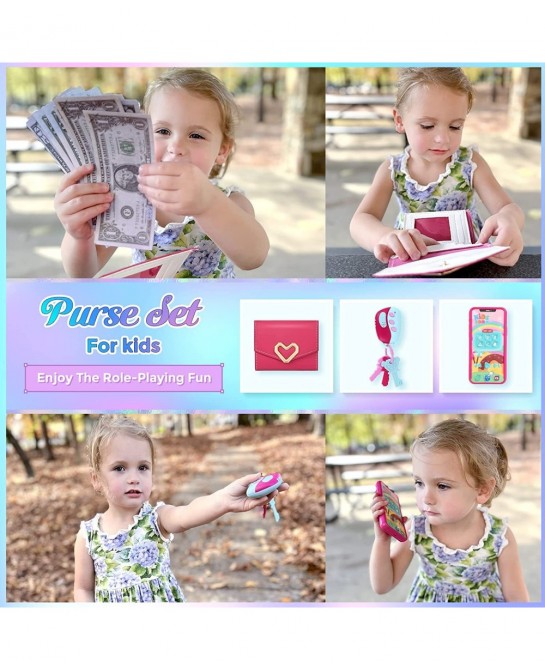 Play Purse for Little Girls 27PCS Toddler Purse Set with Accessories Princess Pretend Play Girl Toys for 4 5 6 7 Year Old Kid...
