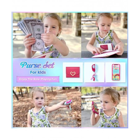 Play Purse for Little Girls 27PCS Toddler Purse Set with Accessories Princess Pretend Play Girl Toys for 4 5 6 7 Year Old Kid...