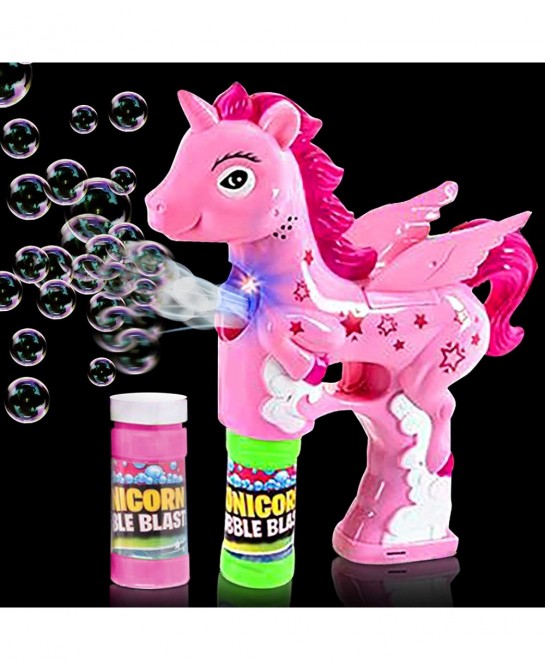 Pink Unicorn Bubble Blaster with Light and Sound Includes 1 Bubble Gun & 2 Bottles of Bubble Solution Fun Summer Toy for Girl...