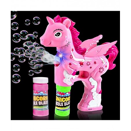 Pink Unicorn Bubble Blaster with Light and Sound Includes 1 Bubble Gun & 2 Bottles of Bubble Solution Fun Summer Toy for Girl...