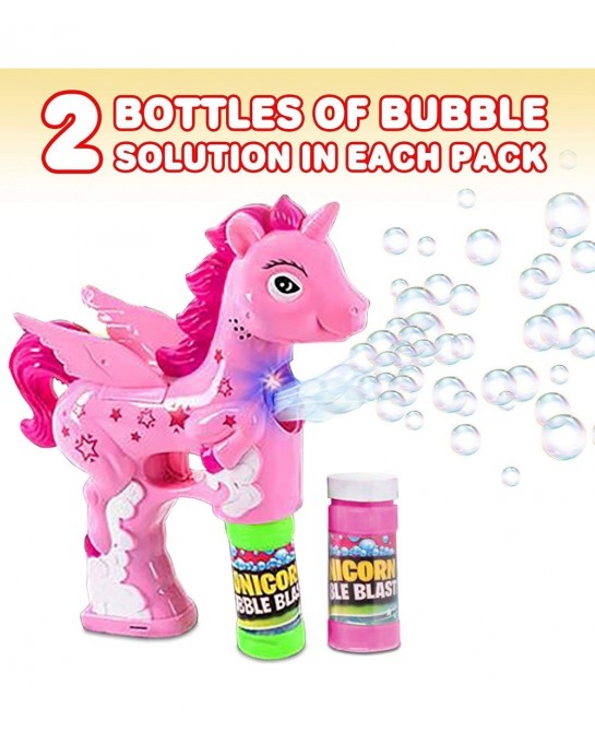 Pink Unicorn Bubble Blaster with Light and Sound Includes 1 Bubble Gun & 2 Bottles of Bubble Solution Fun Summer Toy for Girl...
