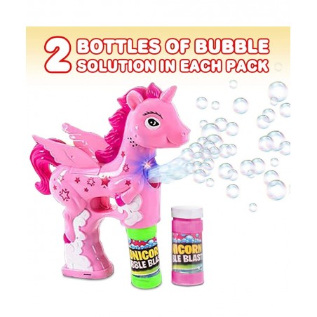 Pink Unicorn Bubble Blaster with Light and Sound Includes 1 Bubble Gun & 2 Bottles of Bubble Solution Fun Summer Toy for Girl...
