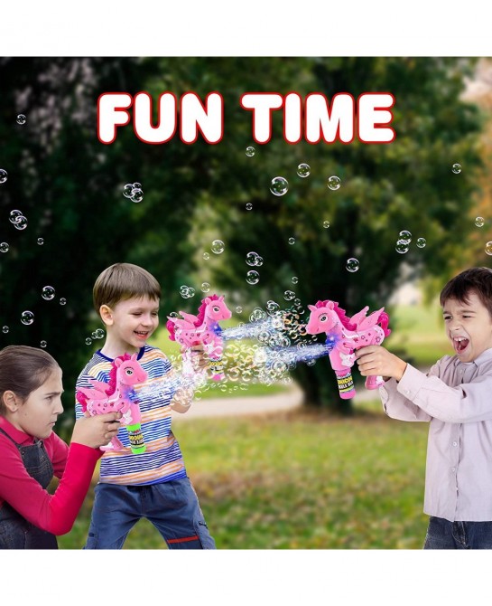 Pink Unicorn Bubble Blaster with Light and Sound Includes 1 Bubble Gun & 2 Bottles of Bubble Solution Fun Summer Toy for Girl...