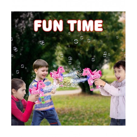 Pink Unicorn Bubble Blaster with Light and Sound Includes 1 Bubble Gun & 2 Bottles of Bubble Solution Fun Summer Toy for Girl...