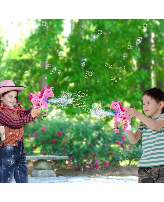 Pink Unicorn Bubble Blaster with Light and Sound Includes 1 Bubble Gun & 2 Bottles of Bubble Solution Fun Summer Toy for Girl...