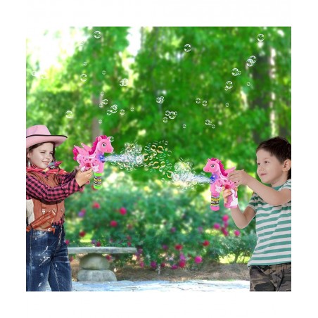 Pink Unicorn Bubble Blaster with Light and Sound Includes 1 Bubble Gun & 2 Bottles of Bubble Solution Fun Summer Toy for Girl...