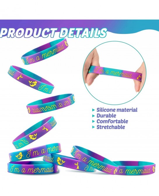 Mermaid?Bracelets Mermaid Party Favors I'm A Mermaid Silicone?Wristband?Mermaid Birthday?Party Supplies for Girls Kids Adults...