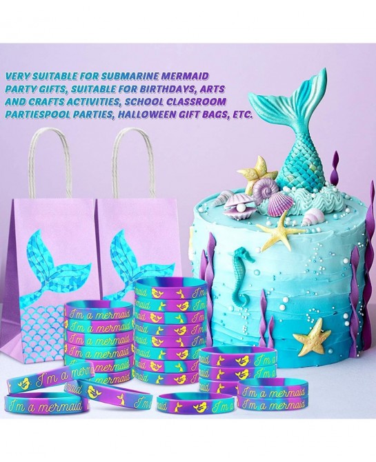 Mermaid?Bracelets Mermaid Party Favors I'm A Mermaid Silicone?Wristband?Mermaid Birthday?Party Supplies for Girls Kids Adults...