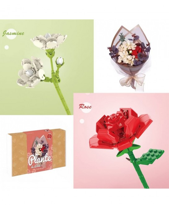 DIY Artificial Bouquet Model Bricks Kit Rose Jasmine 299PCS Building Blocks Set (201615QFTD0D) $45.72 Toy Building Sets