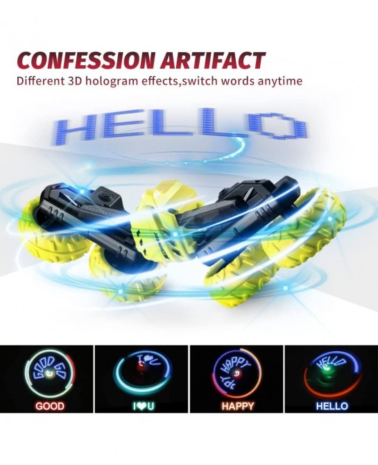 Remote Control Car for Kids 4WD RC Stunt Cars with 4 3D Hologram Effects 2.4G Double Sided 360 Degree Rotating Cool LED Light...