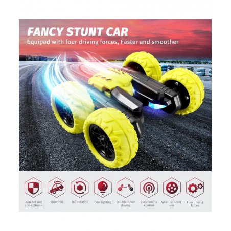 Remote Control Car for Kids 4WD RC Stunt Cars with 4 3D Hologram Effects 2.4G Double Sided 360 Degree Rotating Cool LED Light...