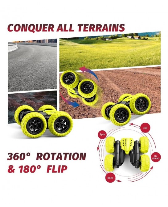 Remote Control Car for Kids 4WD RC Stunt Cars with 4 3D Hologram Effects 2.4G Double Sided 360 Degree Rotating Cool LED Light...