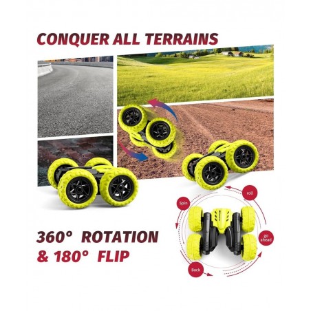 Remote Control Car for Kids 4WD RC Stunt Cars with 4 3D Hologram Effects 2.4G Double Sided 360 Degree Rotating Cool LED Light...