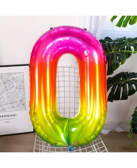 Number Balloon Large Number Balloons for Rainbow Birthday Decorations 40 Inch Mylar Colorful Giant 0 Balloon Numbers Jumbo Bi...