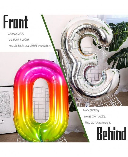 Number Balloon Large Number Balloons for Rainbow Birthday Decorations 40 Inch Mylar Colorful Giant 0 Balloon Numbers Jumbo Bi...
