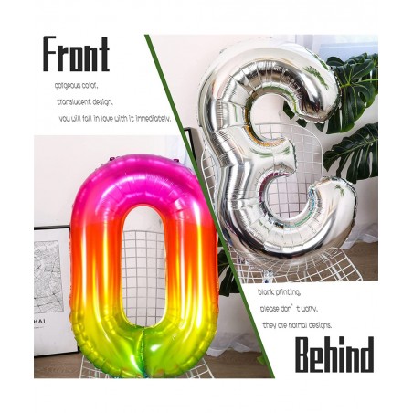 Number Balloon Large Number Balloons for Rainbow Birthday Decorations 40 Inch Mylar Colorful Giant 0 Balloon Numbers Jumbo Bi...