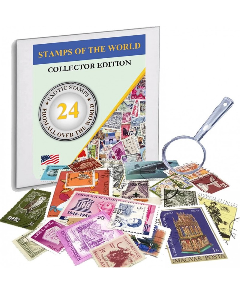 World Stamp Collectors Kit ♥ 24 Stamps from All Over The World + Magnifying Lens Bundle for Stamps Collector Edition $32.43 C...