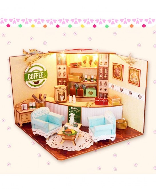 DIY Miniature and Furniture Dollhouse Kit Mini 3D Wooden Doll House Craft Model Scenes Style with Dust Proof Cover and LED Cr...