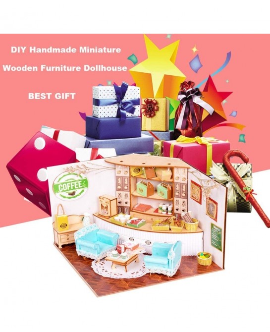 DIY Miniature and Furniture Dollhouse Kit Mini 3D Wooden Doll House Craft Model Scenes Style with Dust Proof Cover and LED Cr...