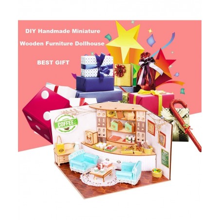 DIY Miniature and Furniture Dollhouse Kit Mini 3D Wooden Doll House Craft Model Scenes Style with Dust Proof Cover and LED Cr...