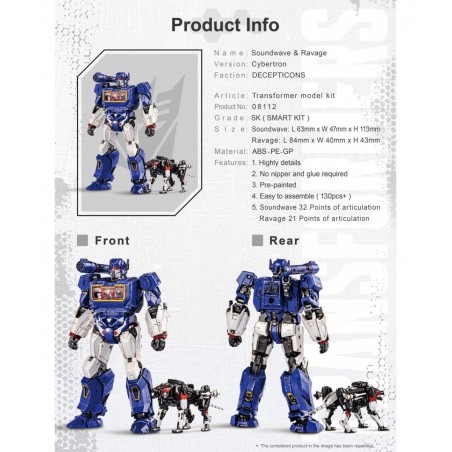 Transformers Soundwave Ravage Figure Model Kit – Cybertron Easy to Assemble 3D Articulated Action Pre Painted Collectible Ser...