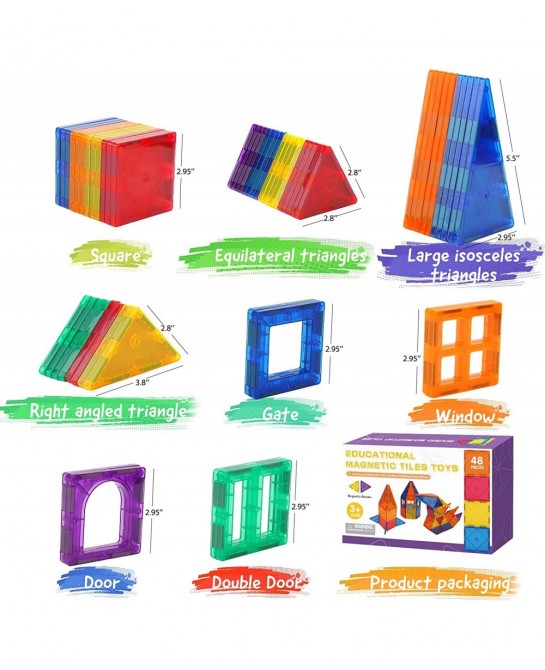 Magnetic Tiles 3D Magnetic Building Blocks Set for Toddlers Open-Ended Play STEM Educational Building Magnetic Toys for Boys ...