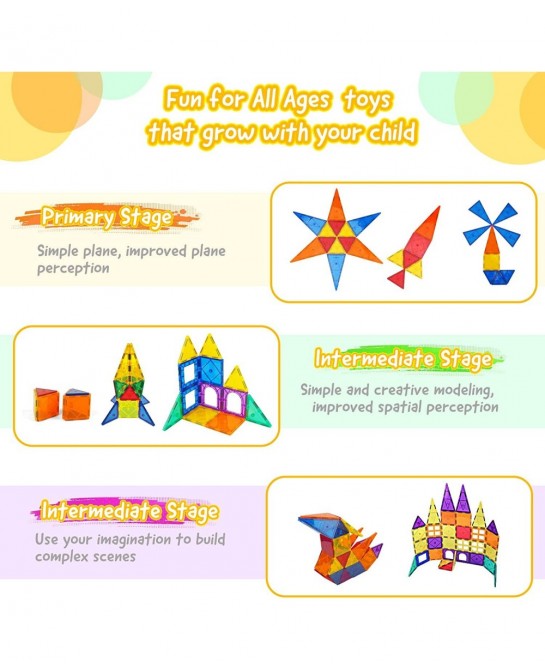 Magnetic Tiles 3D Magnetic Building Blocks Set for Toddlers Open-Ended Play STEM Educational Building Magnetic Toys for Boys ...