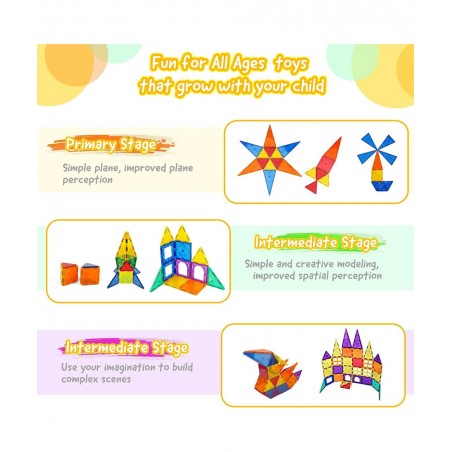 Magnetic Tiles 3D Magnetic Building Blocks Set for Toddlers Open-Ended Play STEM Educational Building Magnetic Toys for Boys ...