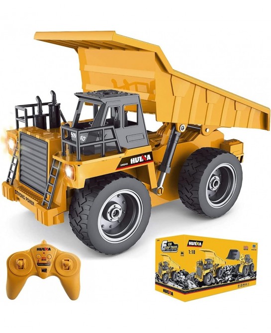 RC Dump Truck 2.4Ghz 4WD Remote Control Construction Vehicle Truck for Boys 1:18 Scale 6 Channel Metal Cab Construction Vehic...