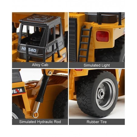 RC Dump Truck 2.4Ghz 4WD Remote Control Construction Vehicle Truck for Boys 1:18 Scale 6 Channel Metal Cab Construction Vehic...