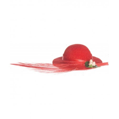 Red Lady's Hat with Feather Miniature Milliner Shop Accessory $17.38 Dollhouse Accessories