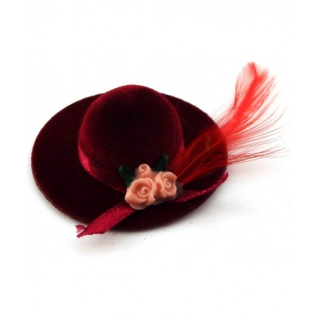 Red Lady's Hat with Feather Miniature Milliner Shop Accessory $17.38 Dollhouse Accessories