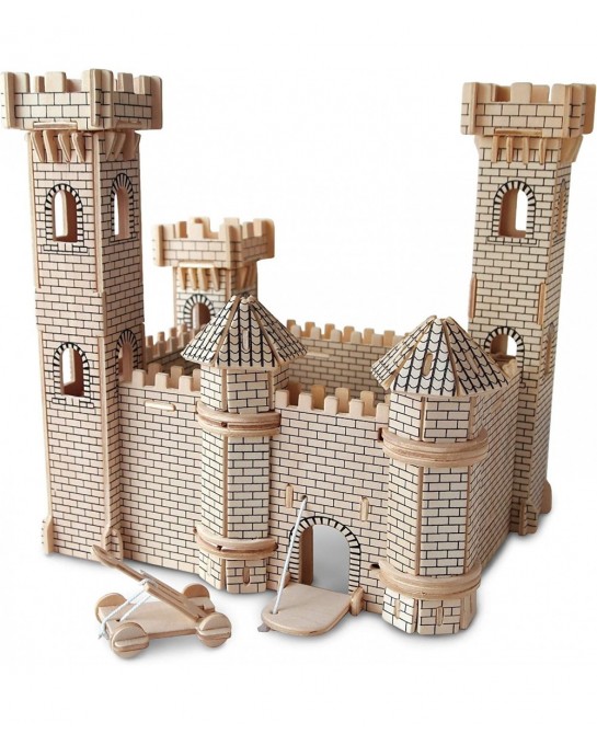 3D Puzzle Castle Set Wood Craft Construction Model Kit Fun & Educational DIY Wooden Toy Assemble Model Unfinished Crafting Ho...