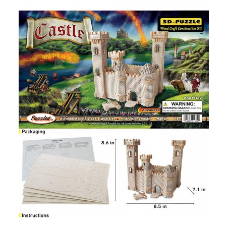 3D Puzzle Castle Set Wood Craft Construction Model Kit Fun & Educational DIY Wooden Toy Assemble Model Unfinished Crafting Ho...