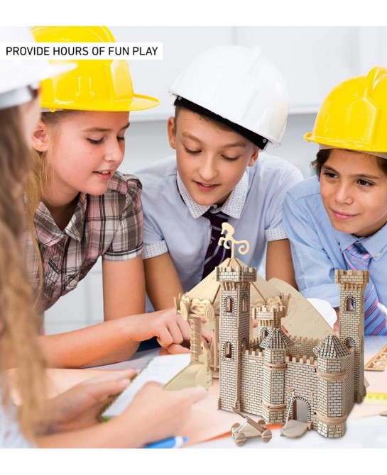 3D Puzzle Castle Set Wood Craft Construction Model Kit Fun & Educational DIY Wooden Toy Assemble Model Unfinished Crafting Ho...