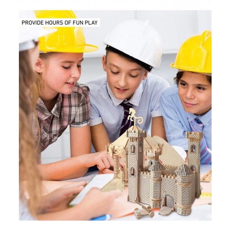 3D Puzzle Castle Set Wood Craft Construction Model Kit Fun & Educational DIY Wooden Toy Assemble Model Unfinished Crafting Ho...