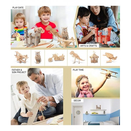3D Puzzle Castle Set Wood Craft Construction Model Kit Fun & Educational DIY Wooden Toy Assemble Model Unfinished Crafting Ho...