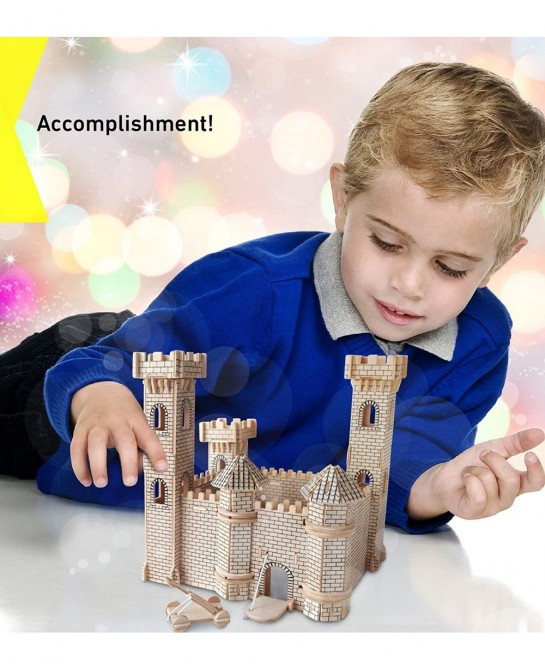 3D Puzzle Castle Set Wood Craft Construction Model Kit Fun & Educational DIY Wooden Toy Assemble Model Unfinished Crafting Ho...